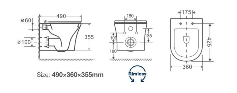 Подвесной унитаз Cerutti Adige Aria CT7837 безободковый, с микролифтом