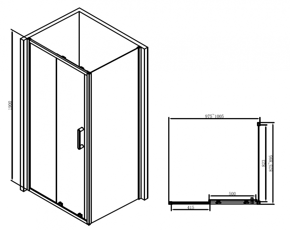 Душевой уголок Abber Schwarzer Diamant 100x90 прямоугольный, черный