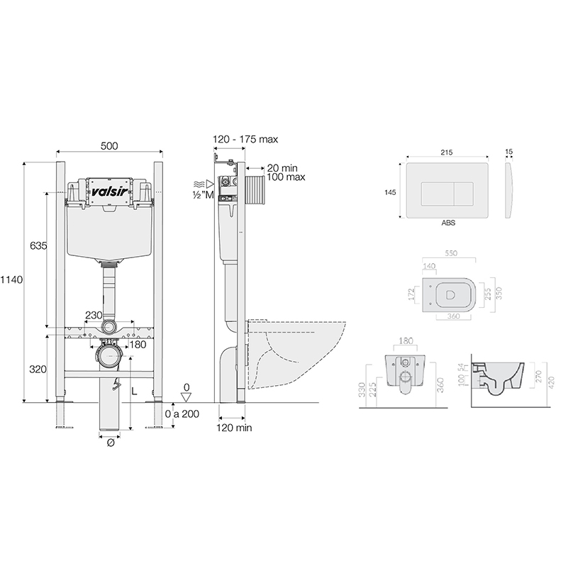 Подвесной унитаз с инсталляцией Valsir Winner S KIT VSBM 5486 Slim P1, 4в1, кнопка черный матовый