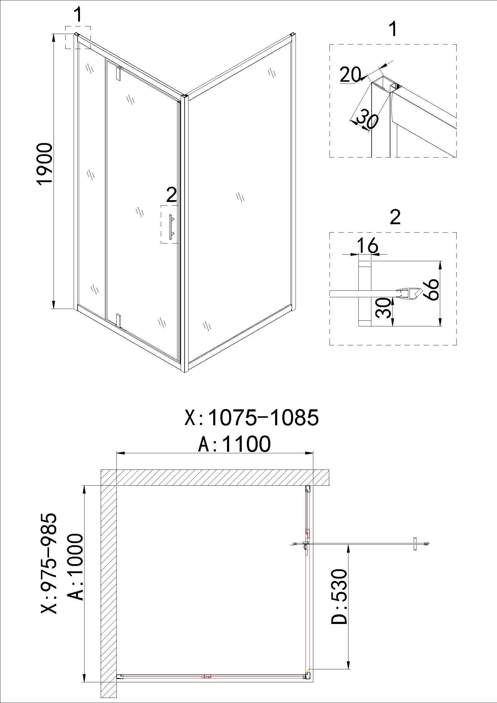 Душевая дверь Niagara Nova NG-43-10AG 100x190 прозрачный, золото