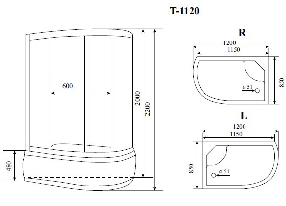 Душевая кабина Timo Comfort T-8820L 120x85, без г/м, матовые стекла (Fabric Glass), хром, L