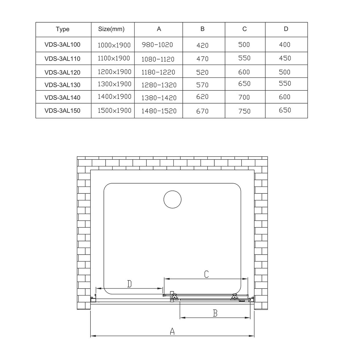 Душевая дверь Vincea Alpha VDS-3AL120CLGM 120x190 вороненая сталь, прозрачная