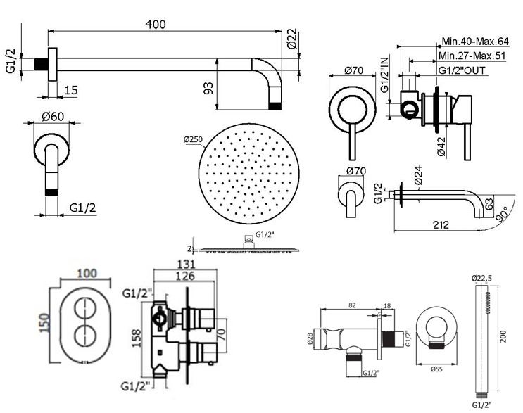 Душевой набор Plumberia IXO KITXOT18NO210 черный матовый