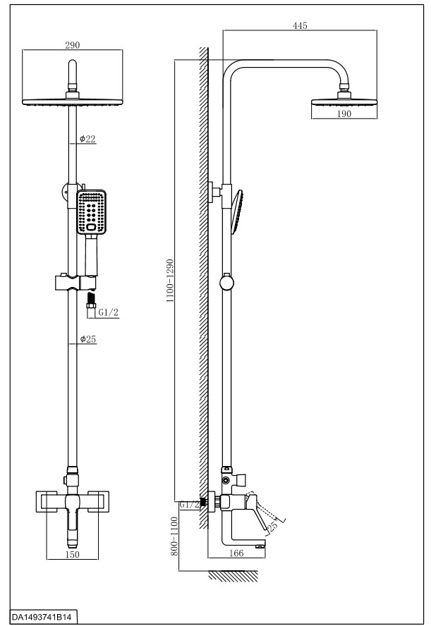 Душевая стойка D&K Rhein Dusseldorf DA1493741B14 хром