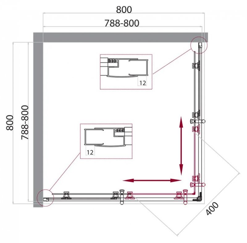 Душевой уголок BelBagno UNO-195-A-2-80-P-Cr 80x80 рифленый, хром