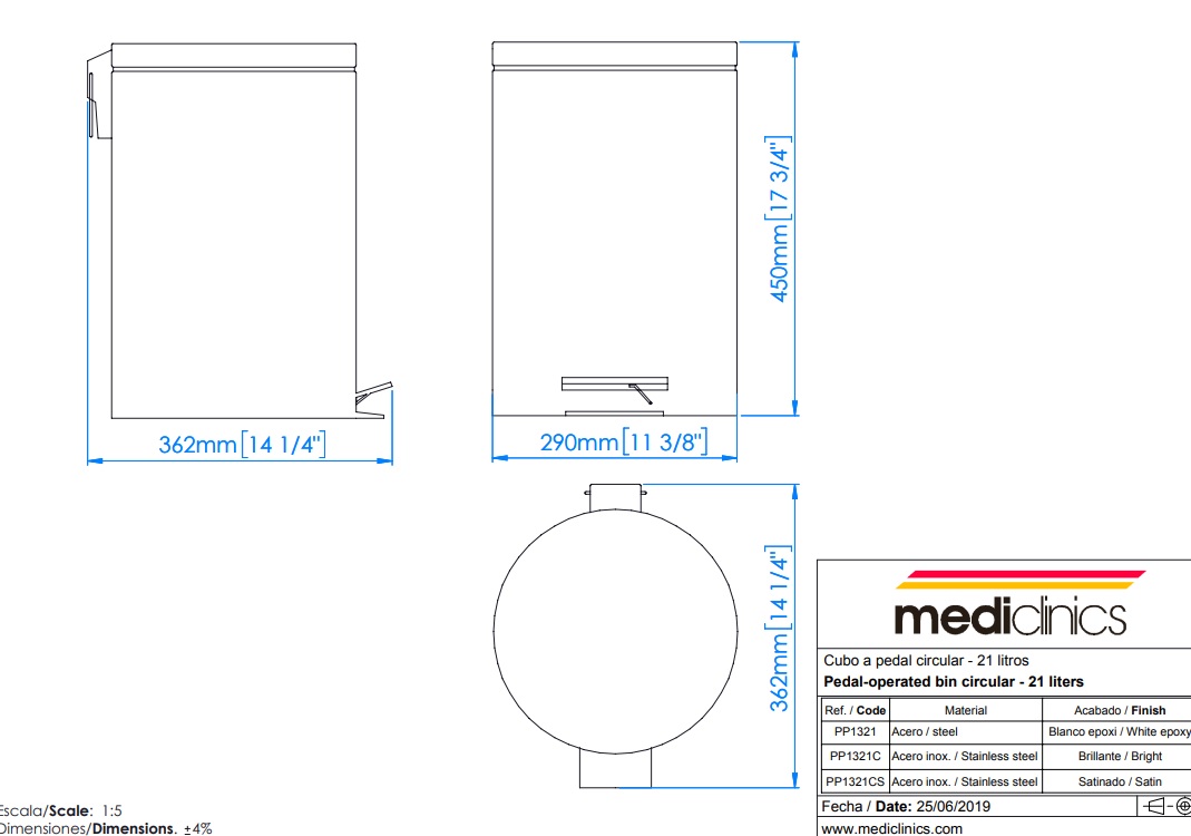 Ведро Mediclinics PP1321 20 л, белый