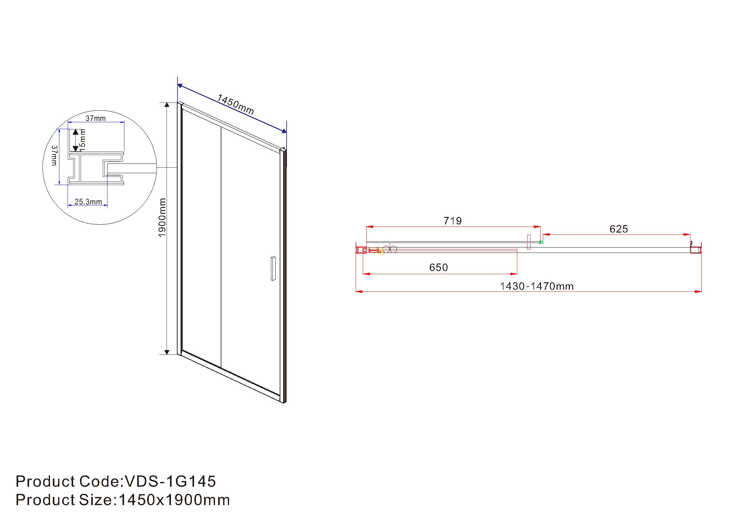 Душевая дверь Vincea Garda VDS-1G145CLG 145x190 брашированное золото, прозрачная