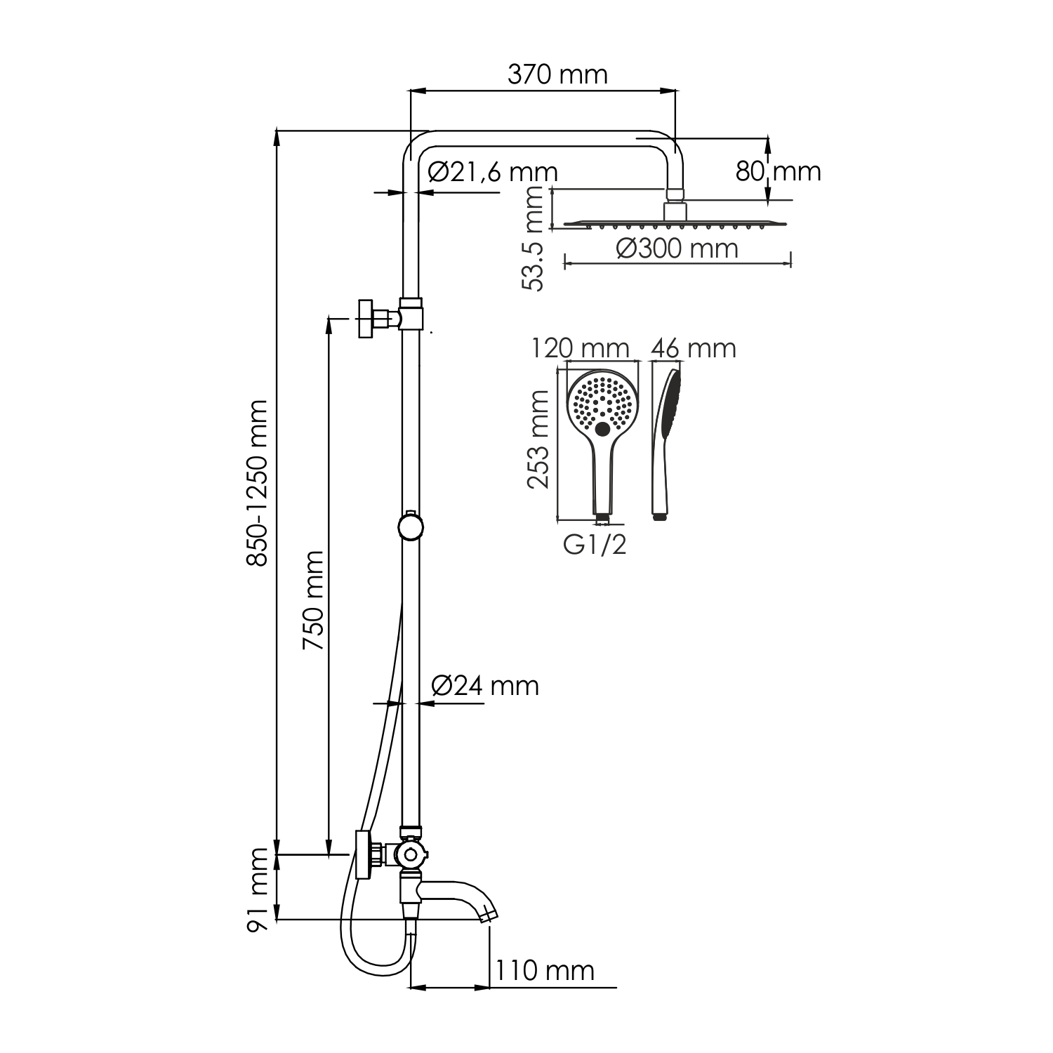 Душевая стойка WasserKRAFT A188.161.155.WM Thermo с термостатом, белый матовый