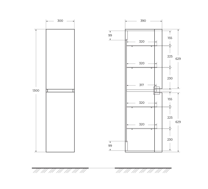 Шкаф пенал Cezares Vague 30 см Rovere tabacco, 54837