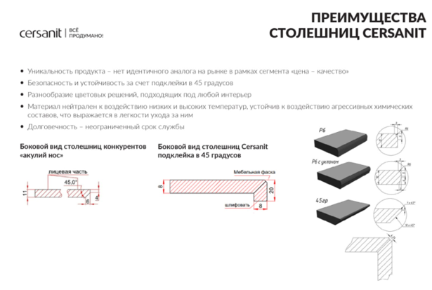 Столешница Cersanit Stone Life 60 см керамогранит, белый сатиновый A63858