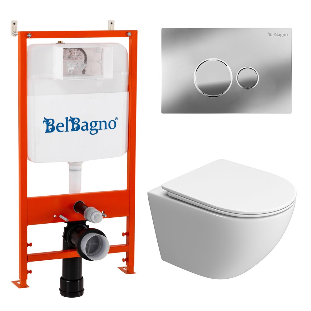 Подвесной унитаз BelBagno Uno-Tor BB5177CH-TOR/SC/BB026/BB081CR комплект 3 в 1