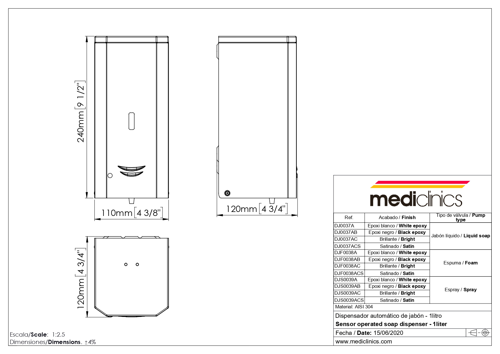 Диспенсер для мыла Mediclinics DJF0038ACS хром матовый