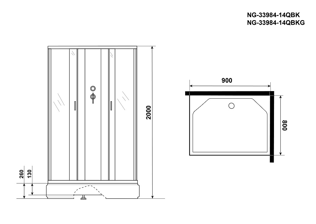 Душевая кабина Niagara NG 33984-14QBKG 90x80 стекло матовое, без крыши, гидромассаж