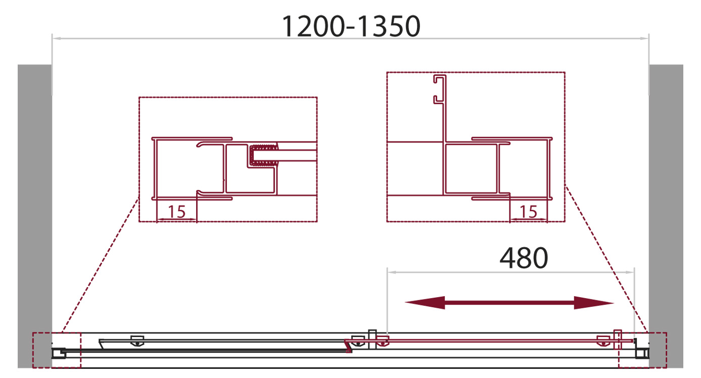 Душевая дверь BelBagno Unique 120/135x190 рифленая