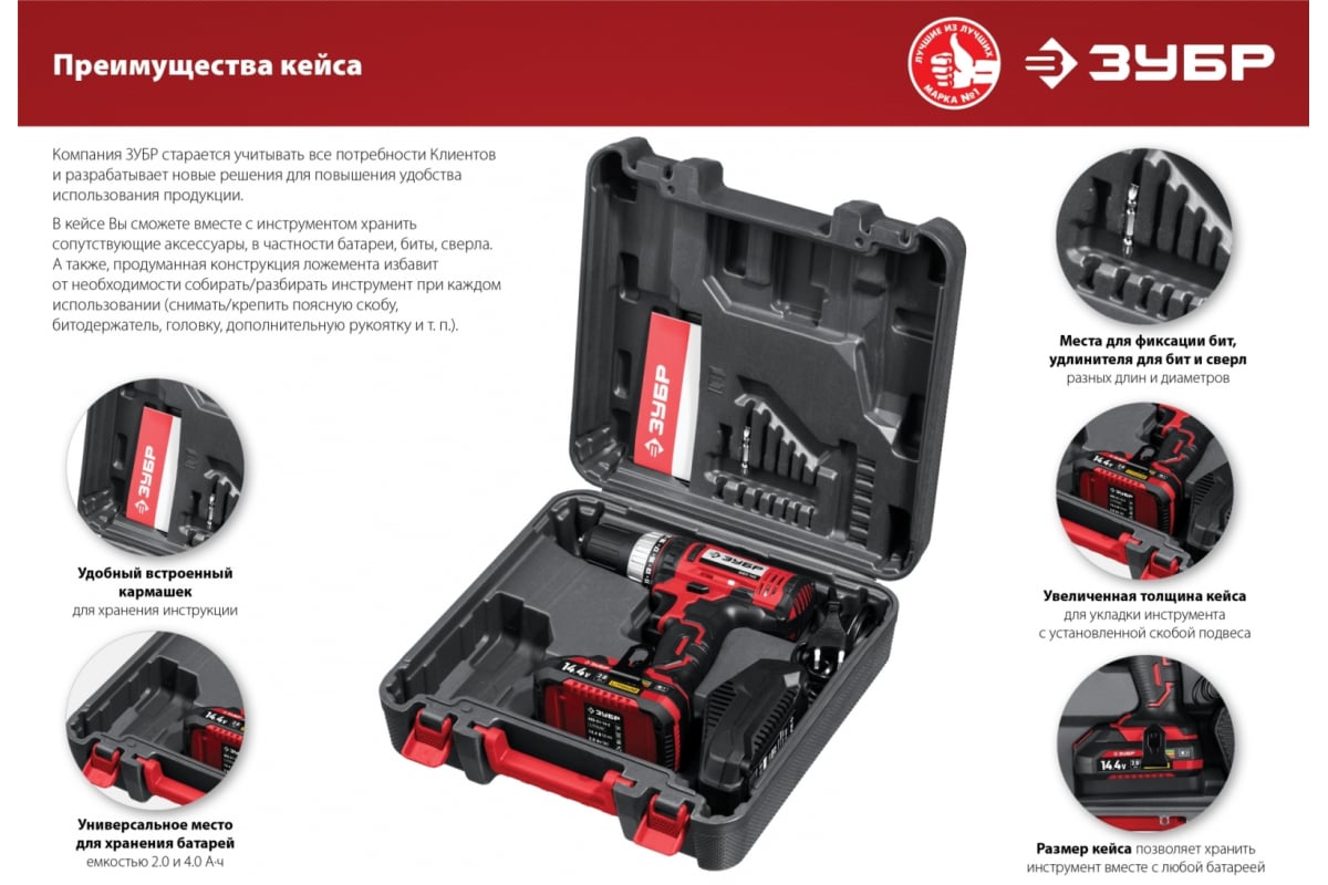 Дрель-шуруповер Зубр 14.4 В, 2 АКБ, 2 Ач, в кейсе ДШЛ-145-22