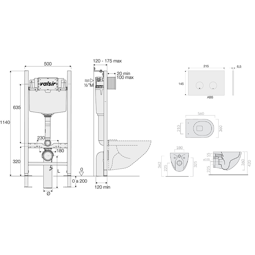 Подвесной унитаз с инсталляцией Valsir Winner S KIT VSCR 7317 Slim P4, 4в1, кнопка хром