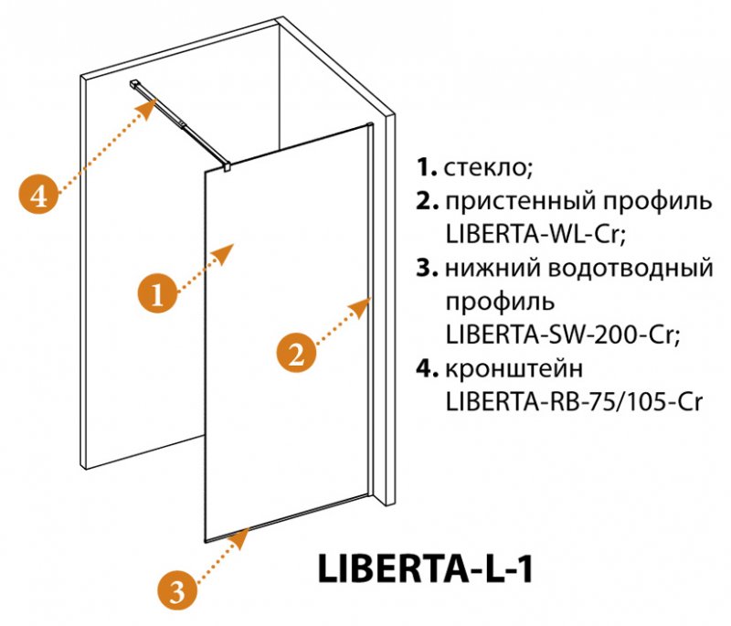 Душевая перегородка Cezares LIBERTA-L-1-25-GR-Cr 25x195 тонированный графит, профиль хром