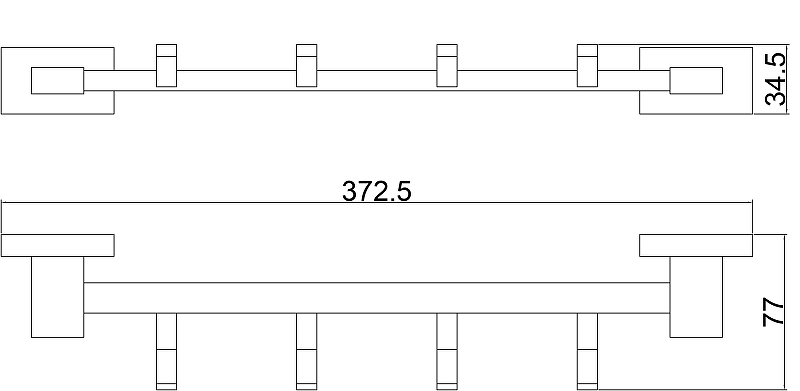 Крючок Belz B90215-4, планка 4 крючка, хром