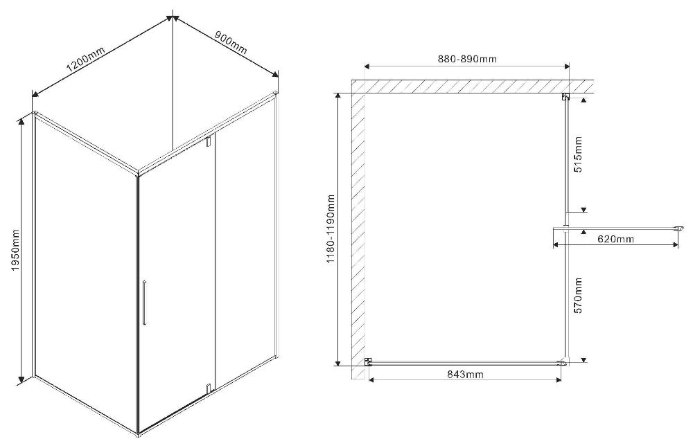 Душевой уголок Vincea Slim VPR-2SL1 120x90 хром, прозрачный, R