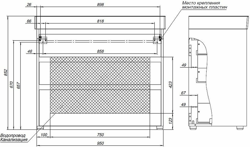 Тумба с раковиной Aquanet Nova Lite 100 см, 3 ящика дуб рошелье