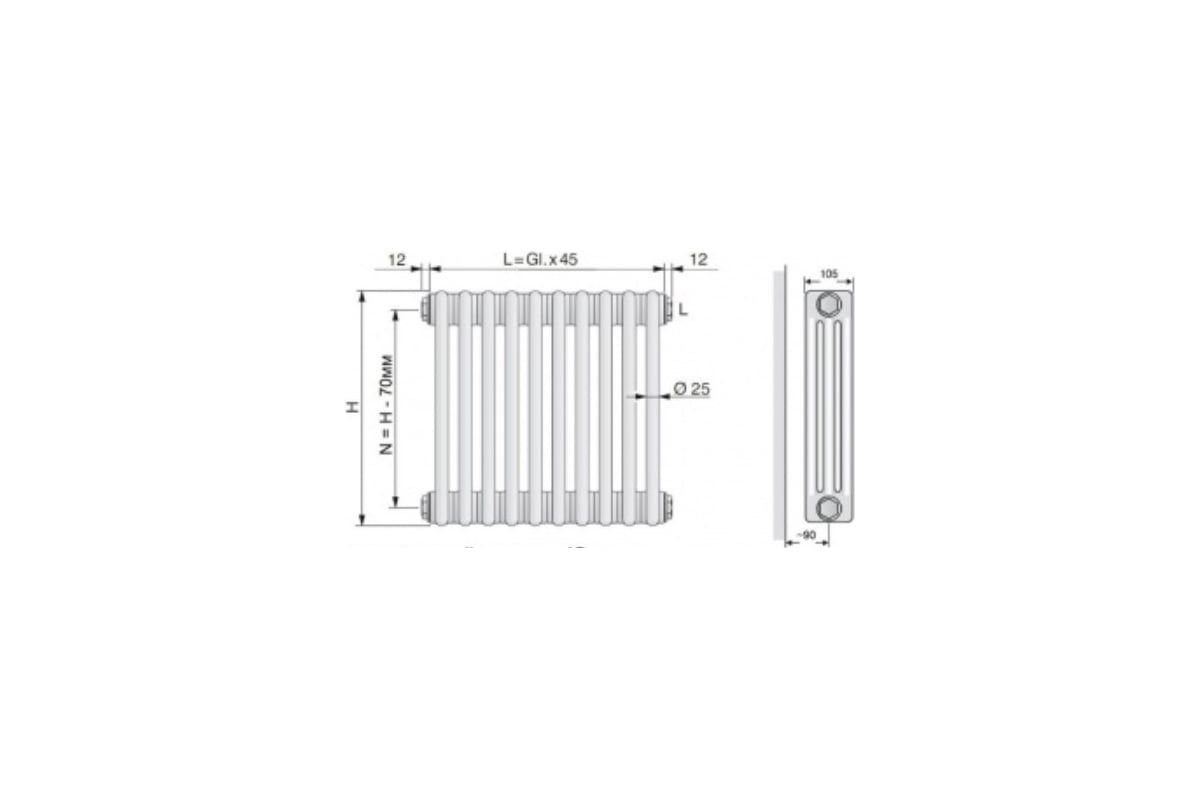 Радиатор Arbonia 3037 22 секции, подключение № 12, 3/4" RAL9016