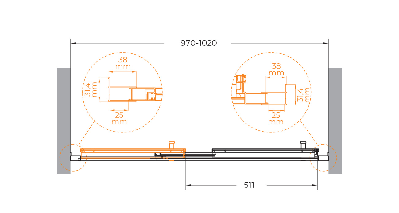 Душевая дверь Cezares MOLVENO-BF-3-100-C-GM-IV 100x195, прозрачная, оружейная сталь