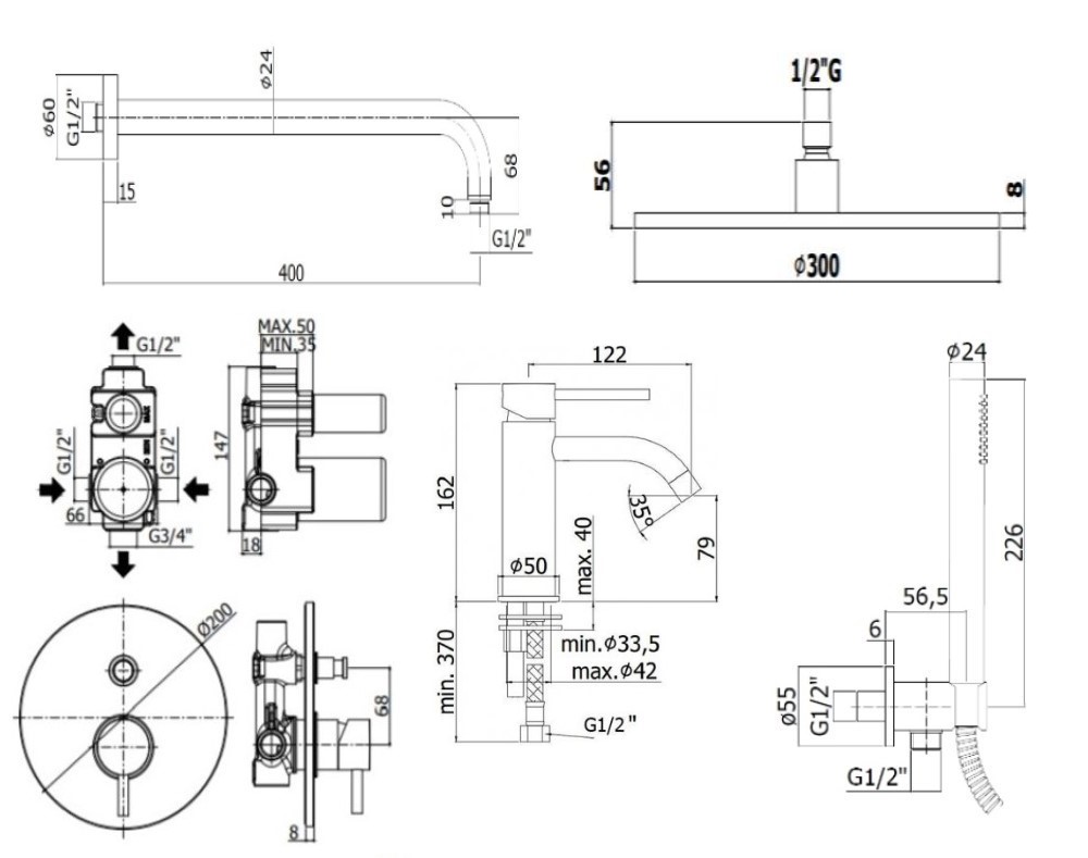 Душевой набор Paffoni Light KITLIG015HG071KING душ 30 см, медовое золото