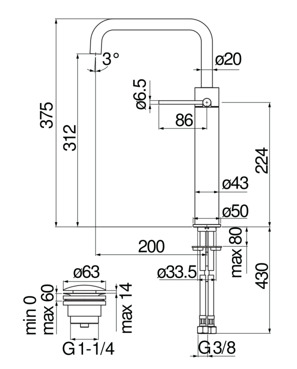 Смеситель для раковины Nobili Velis VE125158/2FLP с донным клапаном, Diamond smoke