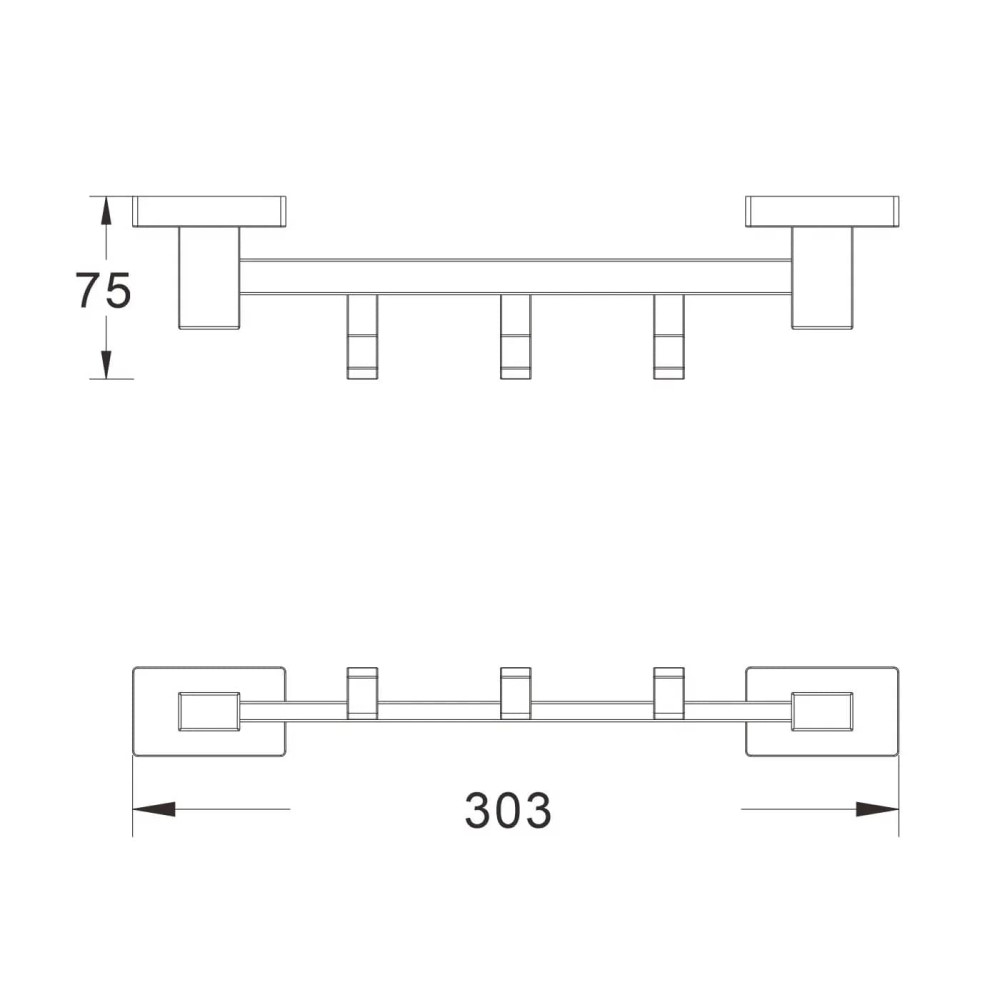 Крючок Belz B90315-3, планка 3 крючка, черный