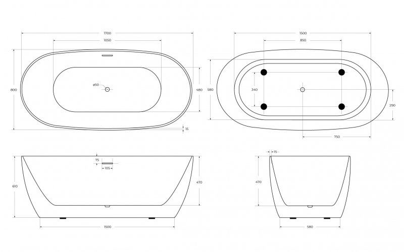 Акриловая ванна BelBagno BB415-1700-800 170x80 белый