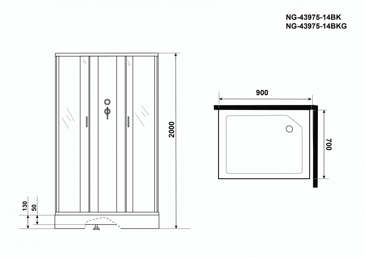 Душевая кабина Niagara NG 43975-14QBK 90x70 стекло матовое, без крыши