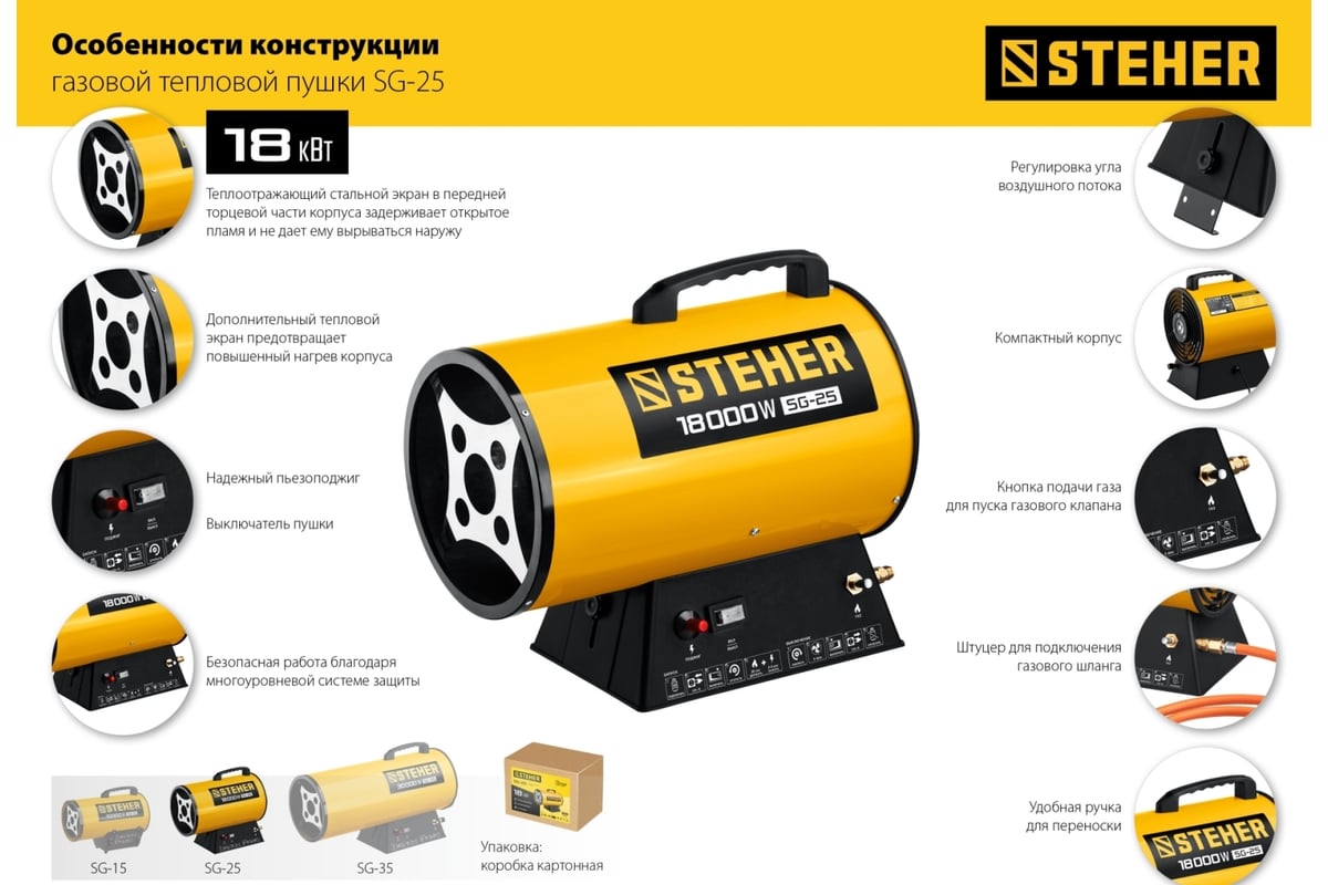 Газовая тепловая пушка Steher 18 кВт SG-25