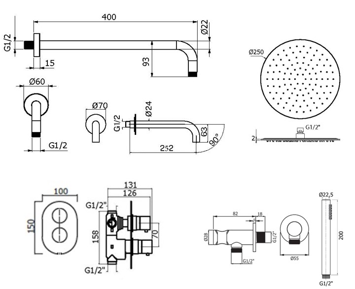 Душевой набор Plumberia IXO KITXOT19NO260 черный матовый