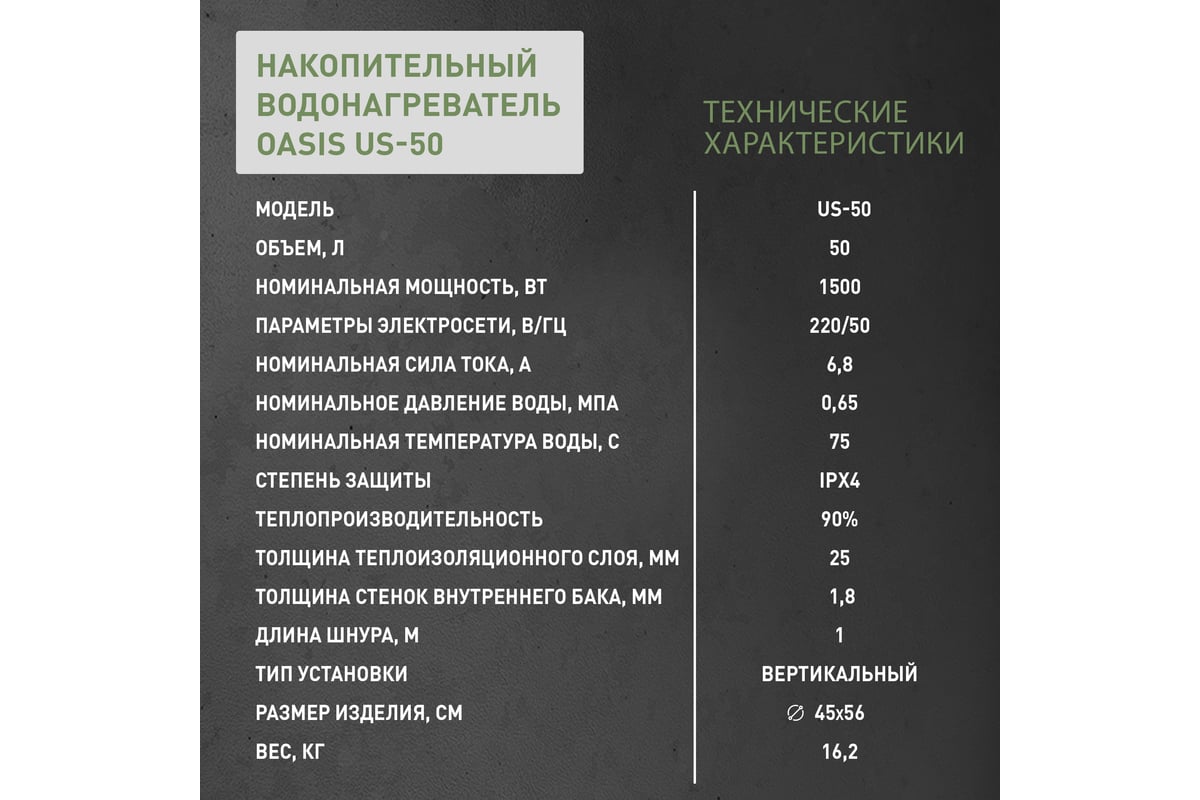 Электрический накопительный водонагреватель Oasis us-50 4640130931391