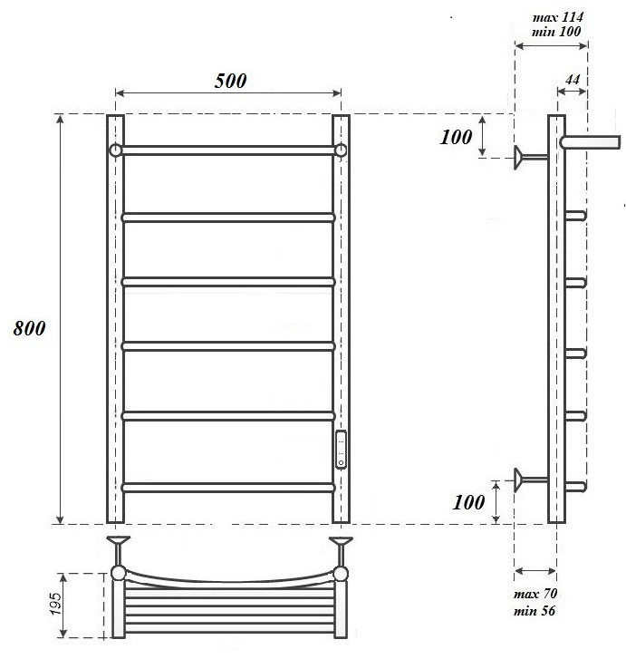 Полотенцесушитель электрический Point Афина PN04858PW П5 50x80 диммер справа, белый