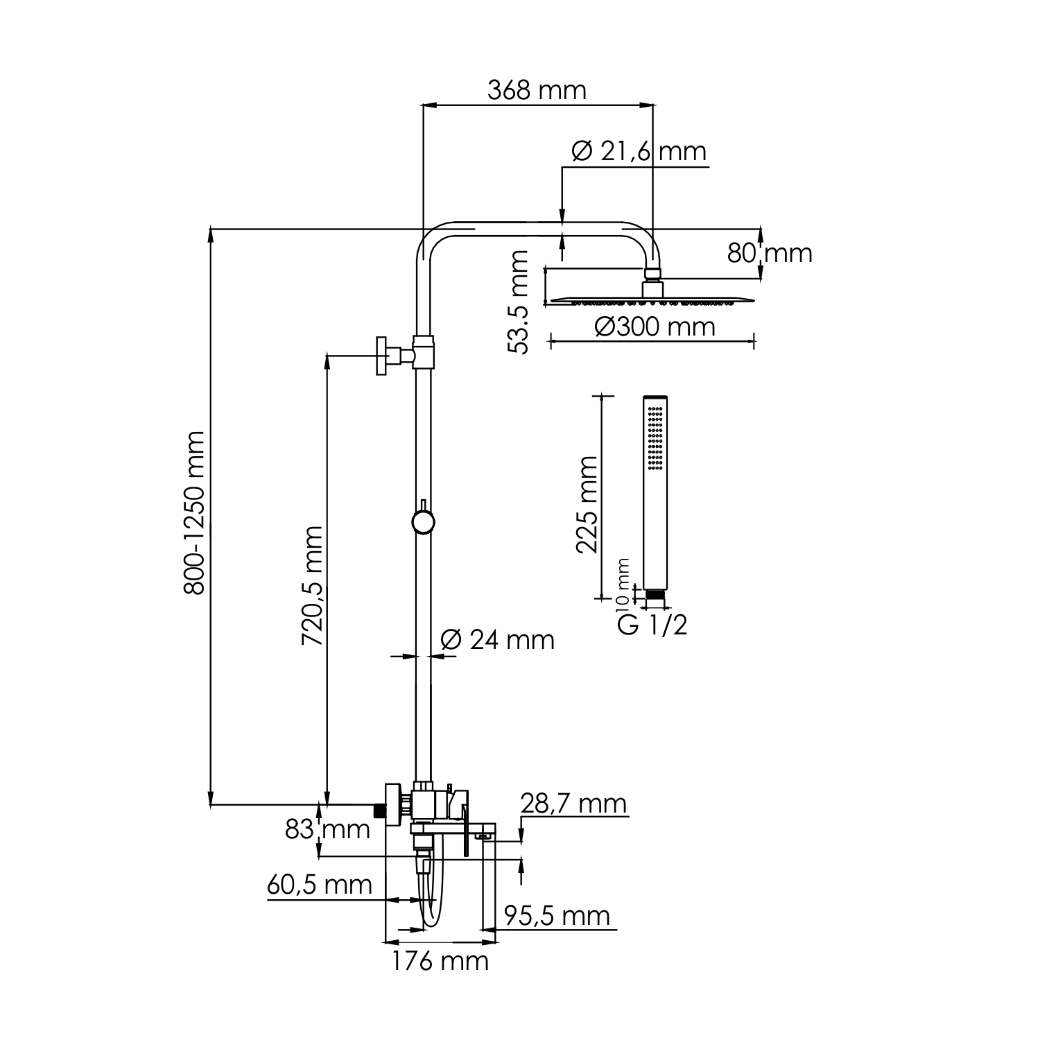 Душевая стойка WasserKRAFT A174.160.217.CB черный