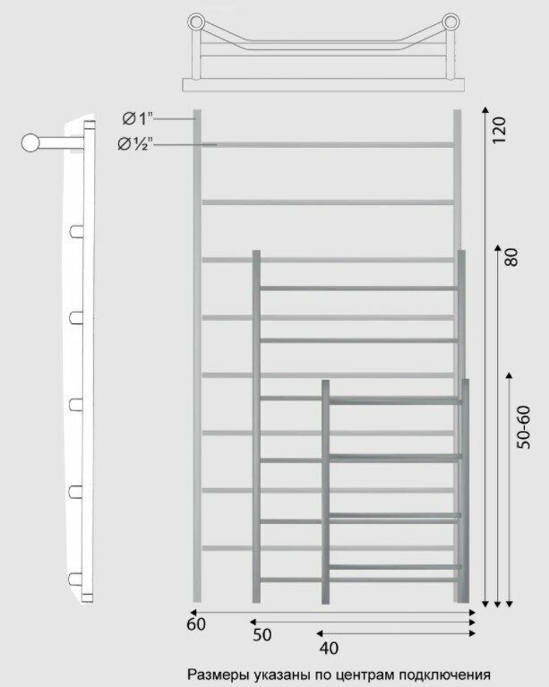 Полотенцесушитель водяной Двин FTE 1"-1/2" 46x60 выход слева, состаренная бронза