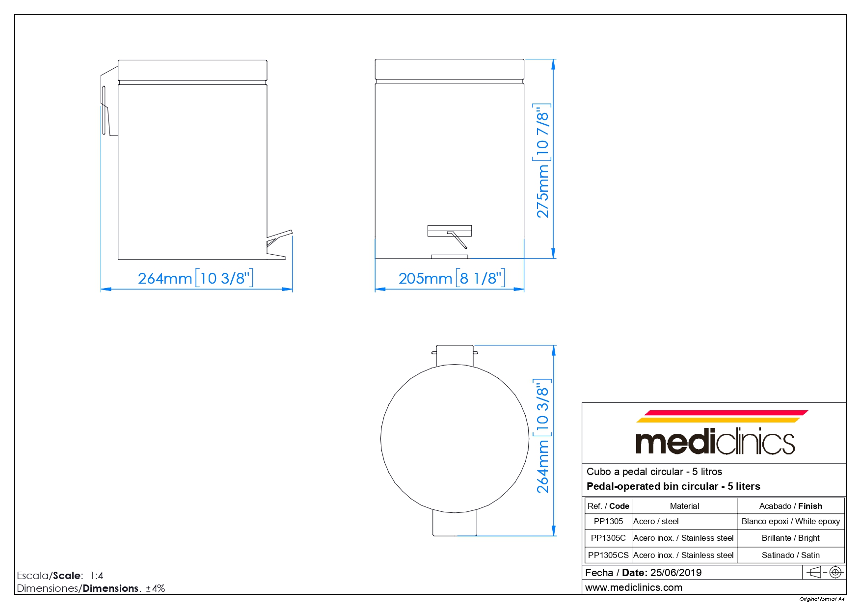 Ведро Mediclinics PP1305C 5 л, хром