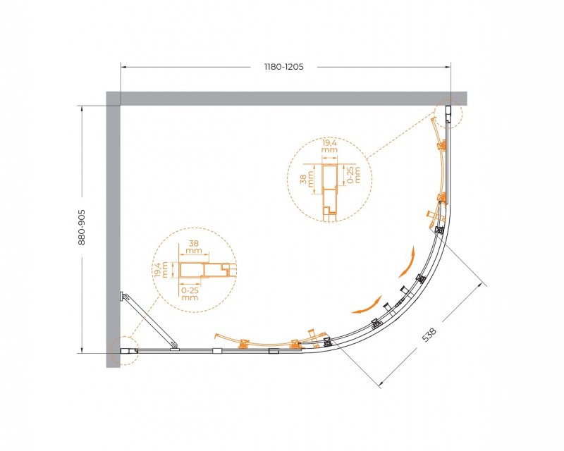 Душевой уголок Cezares MOLVENO-RH-2-120/90-C-BORO-IV 120x90 прозрачный, брашированное золото