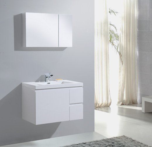 Тумба с раковиной BelBagno Luce 80 см, 3 ящика, Bianco Lucido