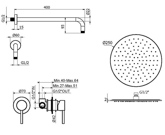 Душевой набор Plumberia IXO KITXO01OR золото