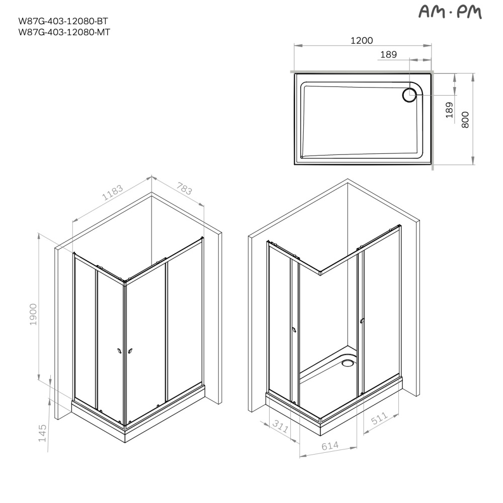 Душевой уголок Am.Pm Sunny W87G-403-12080-MT 120x80 прозрачный, хром матовый