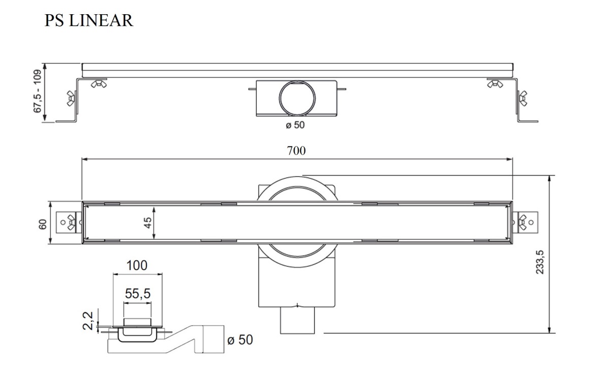 Душевой лоток Plumberia PSL Linear 70 см, нержавеющая сталь матовая PSL70MT