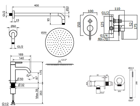 Душевой набор Plumberia IXO KITXO15NO53 черный матовый