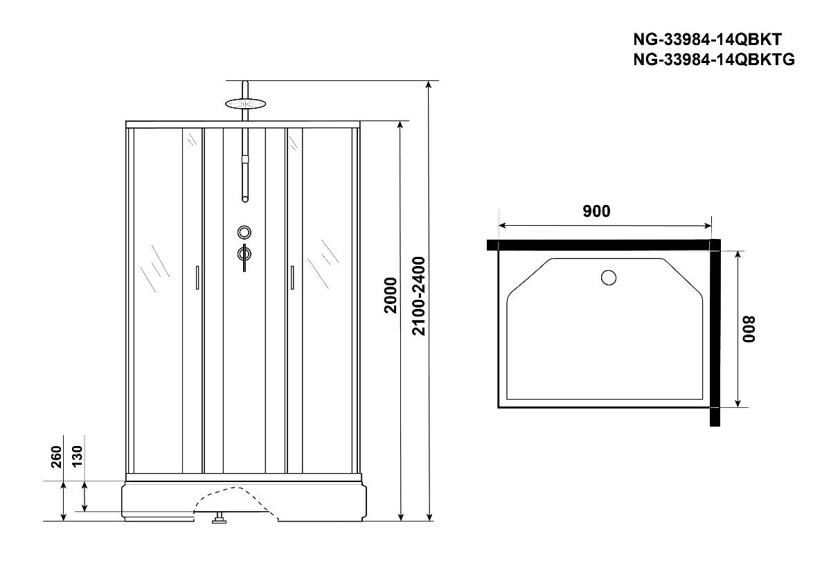 Душевая кабина Niagara NG-33984-14QBKT 90x80 стекло матовое, без крыши, тропический душ