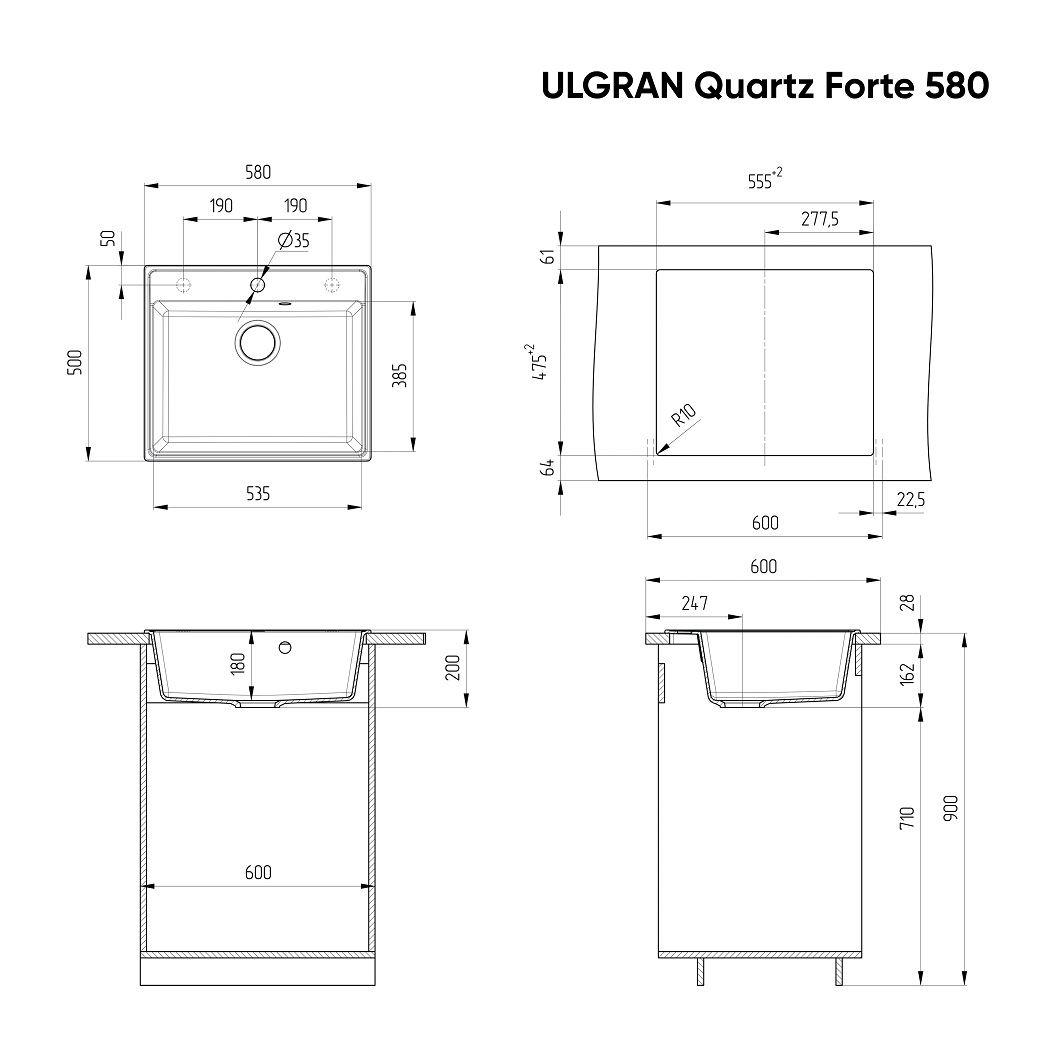 Кухонная мойка Ulgran Quartz Forte 580-08 58 см космос