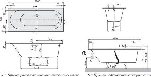 Квариловая ванна Villeroy&Boch Oberon 190x90 см, арт. UBQ199OBE2V-01