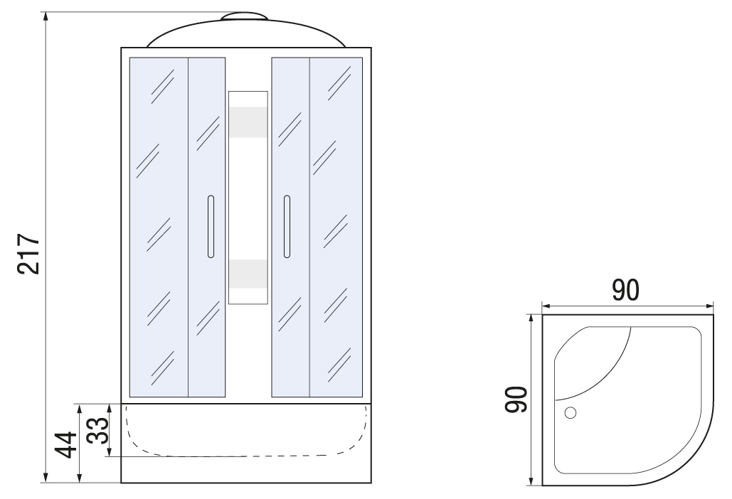 Душевая кабина River Amur 90/44 МТ 90x90 матовая, с крышей