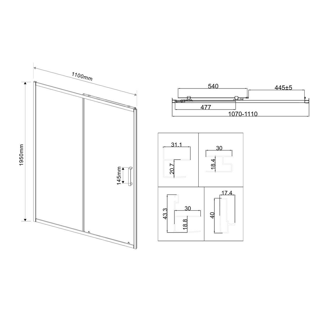 Душевая дверь Vincea City VDS-5CT110CLGM 110x195 вороненая сталь, прозрачная