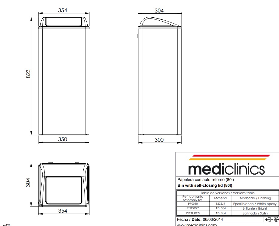 Ведро Mediclinics PP0080CS 80 л, хром матовый